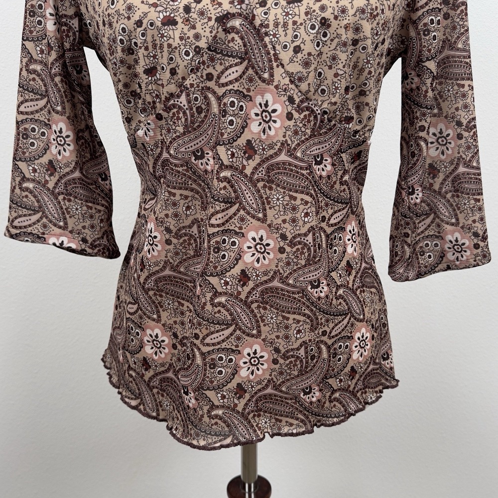 Vintage Route 66 Top Womens M Brown Paisley Empire Waist Fairy Grunge Whimsigoth - Picture 3 of 14
